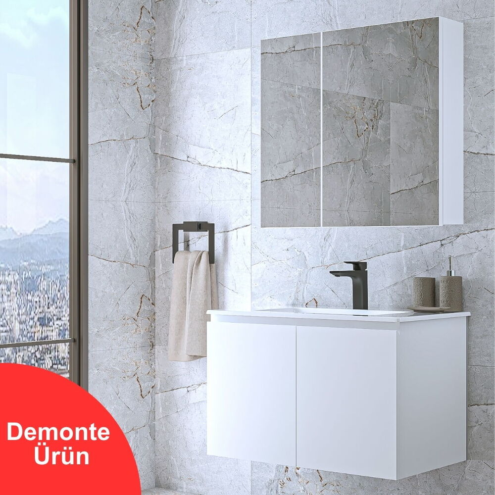 Alpu Ayna Dolaplı Banyo Dolabı Seti Beyaz