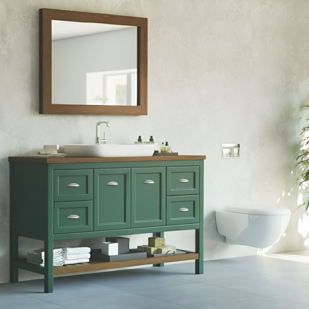 Dema Aynalı Banyo Dolabı Seti Yeşil 130 cm