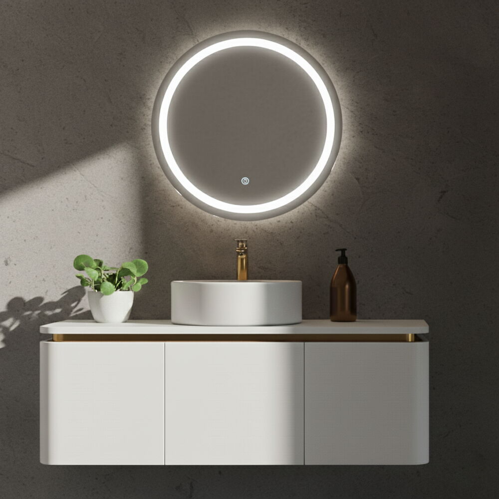 Trim Led Aynalı Banyo Dolabı Seti Beyaz 120 cm 