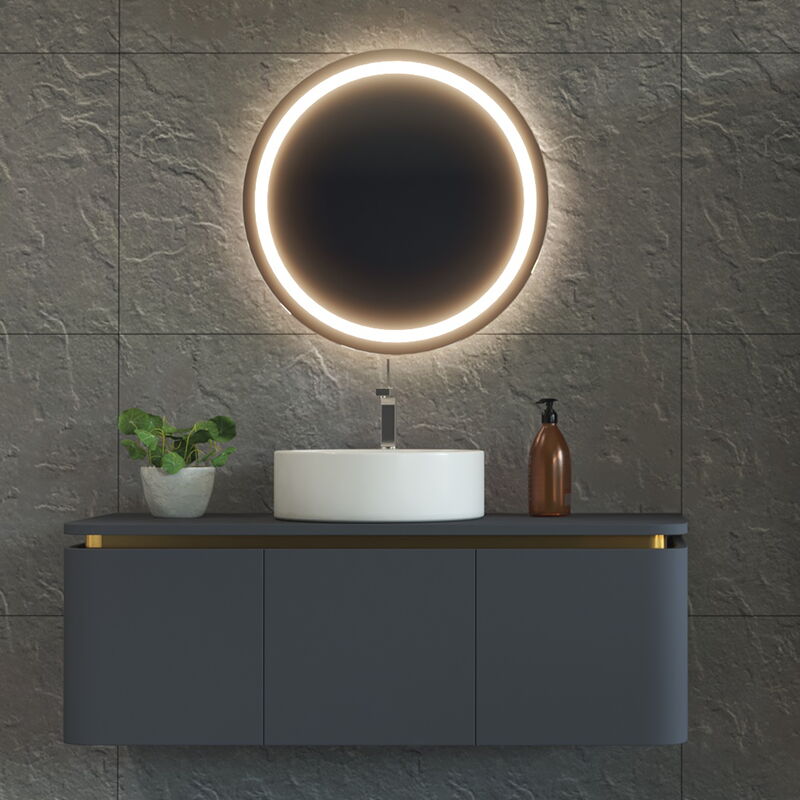Trim Led Aynalı Banyo Dolabı Seti Antrasit