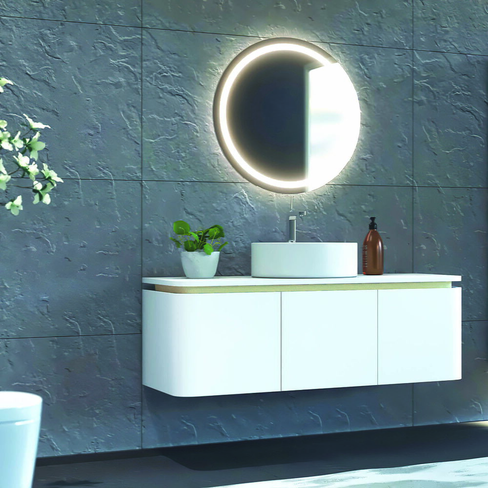 Trim Led Aynalı Banyo Dolabı Seti Beyaz