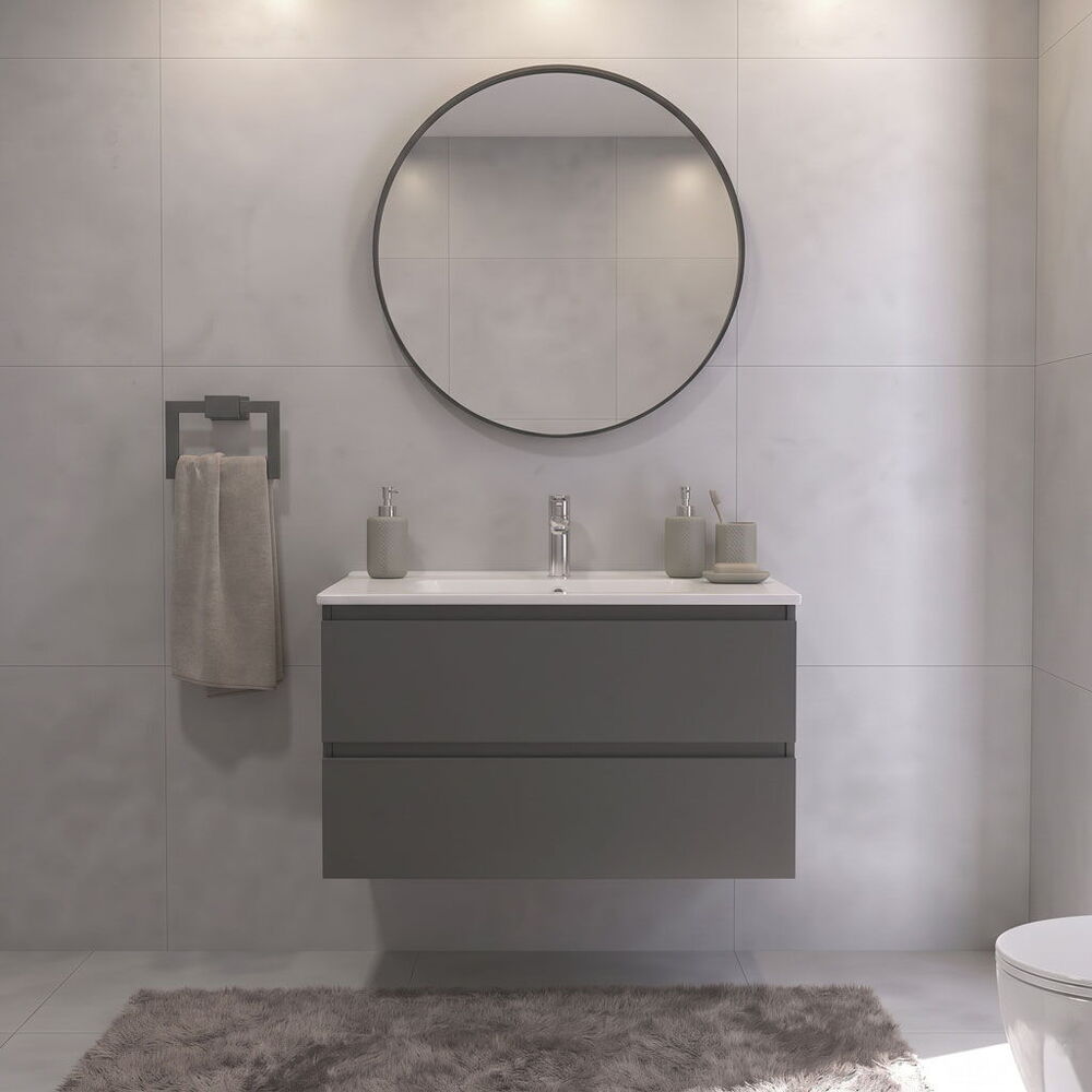 Albasoft Aynalı Banyo Dolabı Seti Antrasit