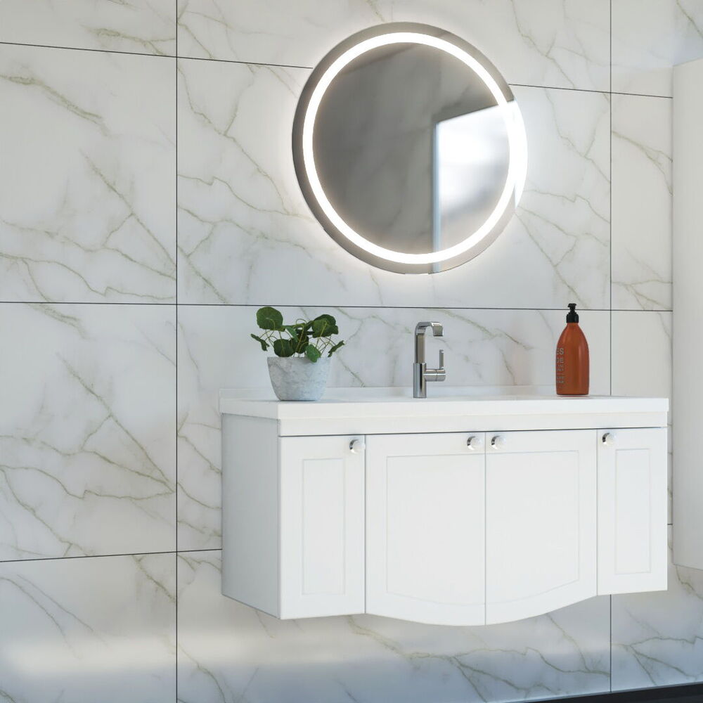 Kast Led Aynalı Banyo Dolabı Seti Beyaz