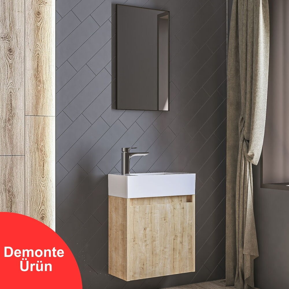 Tiny Aynalı Banyo Dolabı Seti 50 Cm Safir Meşe