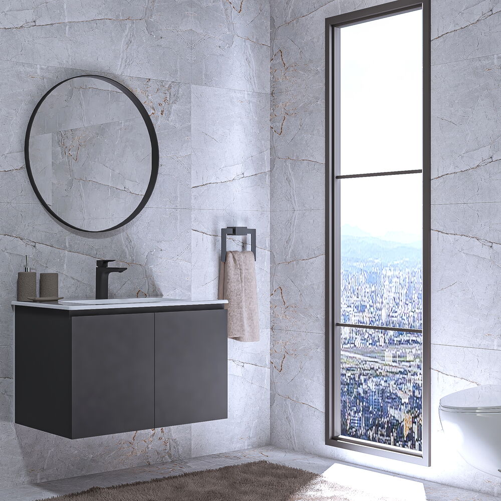 Alpu Aynalı Banyo Dolabı Seti Antrasit