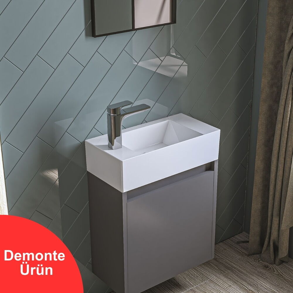 Tiny Aynalı Banyo Dolabı Seti 50 Cm Antrasit