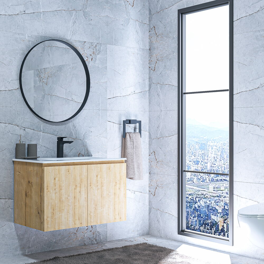 Alpu Aynalı Banyo Dolabı Seti Safir Meşe