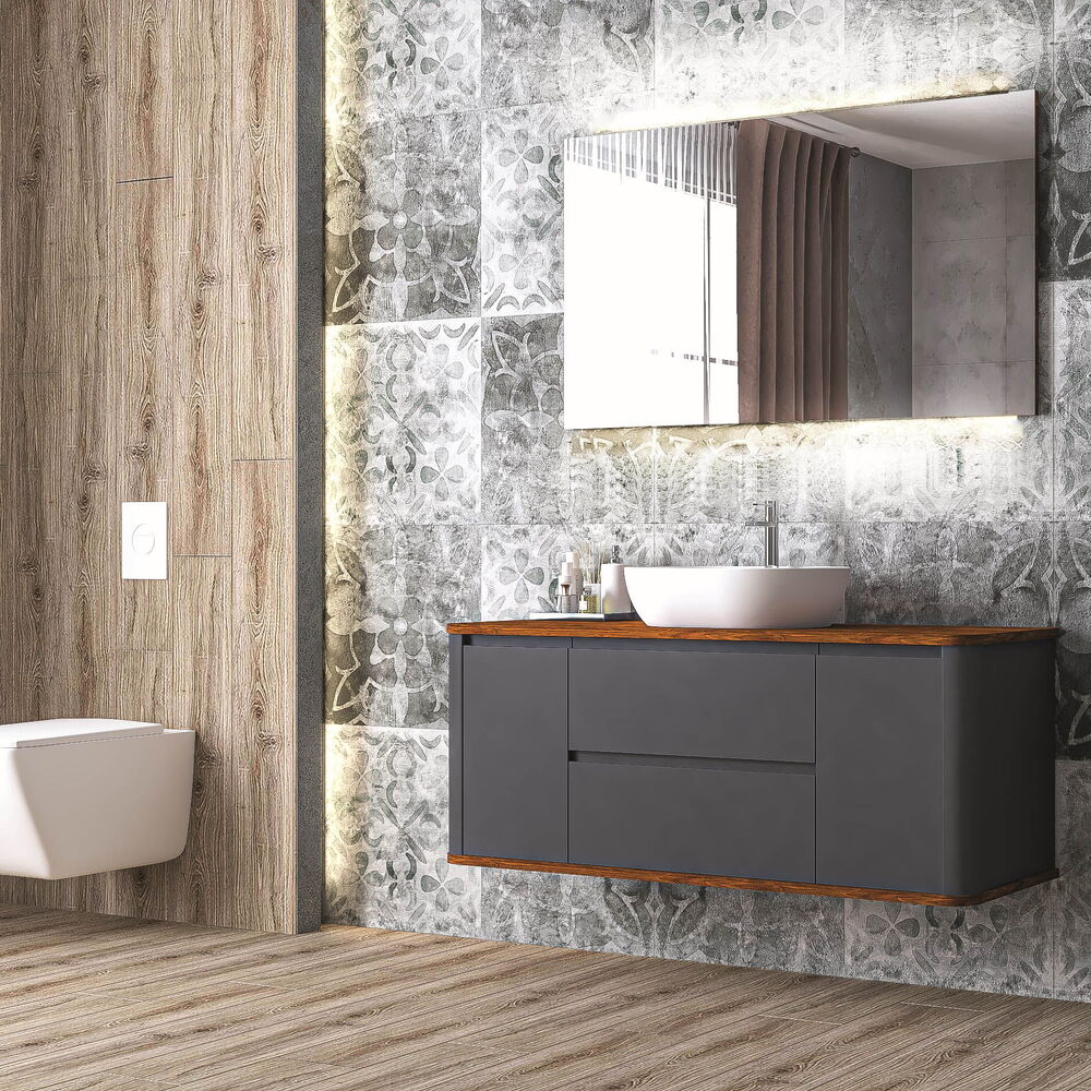 Monna Clas Led Aynalı Banyo Dolabı Seti Antrasit
