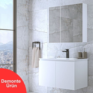  Alpu Ayna Dolaplı Banyo Dolabı Seti Beyaz