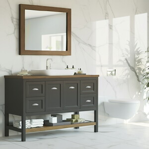  Dema Aynalı Banyo Dolabı Seti Antrasit 130 cm