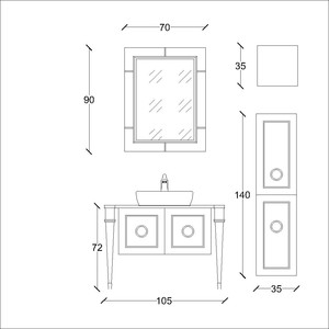  Pera Banyo Dolabı Takımı 3 lü 100 Cm Parlak Siyah