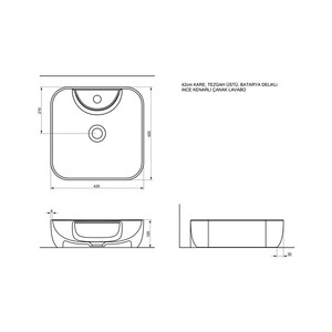  Form Beyaz Tezgah Üstü Batarya Delikli Lavabo
