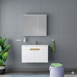  Troy Ayna Dolaplı Banyo Dolabı Seti S.Meşe-Beyaz 60 cm