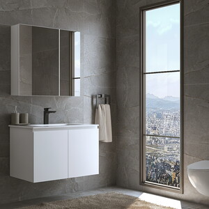  Alpu Ayna Dolaplı Banyo Dolabı Seti Beyaz 60 cm