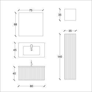 Veta Banyo Dolabı Takımı 3 lü 80 Cm