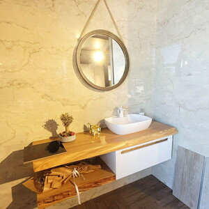  Natur Aynalı Banyo Dolabı Seti Raflı  Beyaz 150 cm