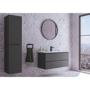  Alba Soft Banyo Dolabı Tkm. 3 lü 120 Cm Antrasit Yuvarlak Aynalı