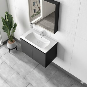  Alpu Ayna Dolaplı Banyo Dolabı Seti Antrasit 80 cm