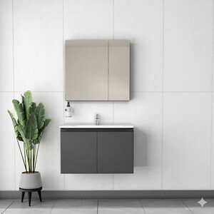  Alpu Ayna Dolaplı Banyo Dolabı Seti Antrasit 80 cm