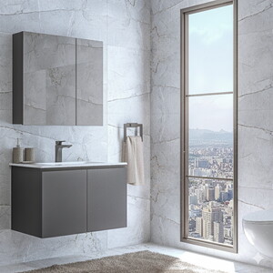  Alpu Ayna Dolaplı Banyo Dolabı Seti Antrasit 80 cm