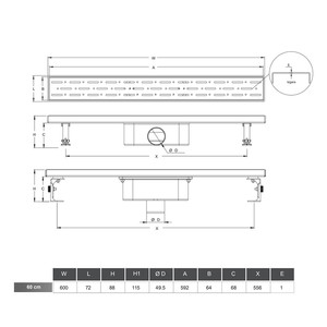  Maxiflow Line Klasik Duş Izgarası Rain 60Cm