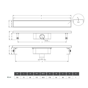  Maxiflow Line Klasik Duş Izgarası Dolu 80Cm